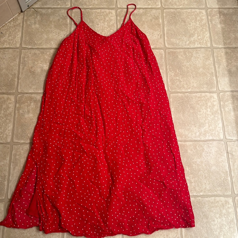 Never worn. Red & white micro dot V-neck lined sundress